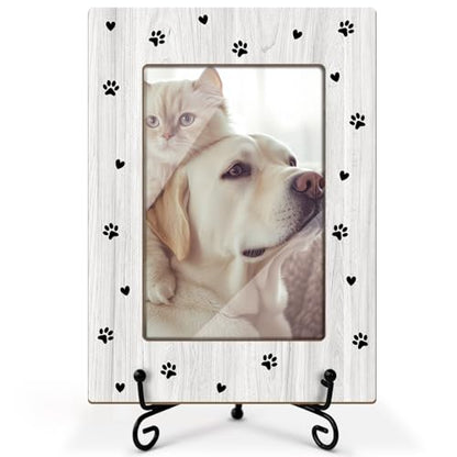 Utaqer Cat Picture Frame, Kitten Paws, Picture Gifts For Women Wife Friend, Wooden Picture Frame For Holiday Birthday Thanksgiving, 4X6 Photo Frame With Stand -25 - style: Paw prints