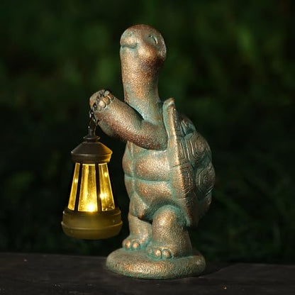 Solar Turtle Garden Statue, Resin Outdoor Decor with Light Lantern - style: Lantern Turtle 10.2in