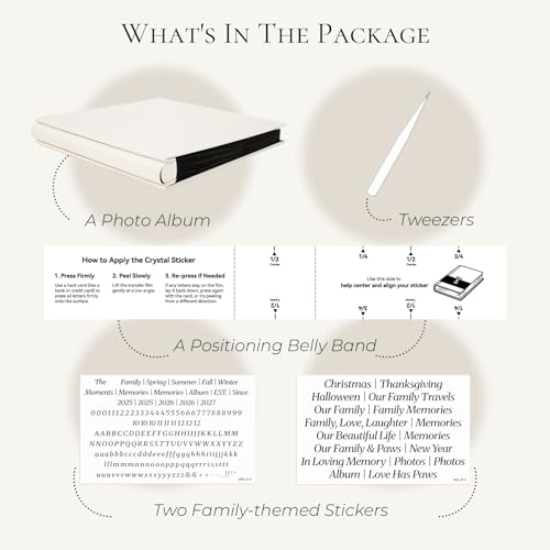 Vienrose Family Photo Album 4x6 600 Pockets Photo Window Beige | Cloth Cover，Family Crystal Stickers，Tweezers，Acid Free Pages - color: Famliy theme, size: 600k