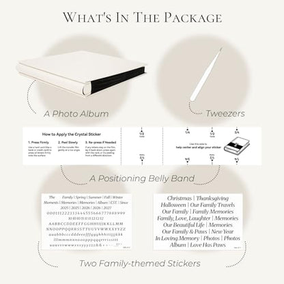 Vienrose Family Photo Album 4x6 600 Pockets Photo Window Beige | Cloth Cover，Family Crystal Stickers，Tweezers，Acid Free Pages - color: Famliy theme, size: 600k
