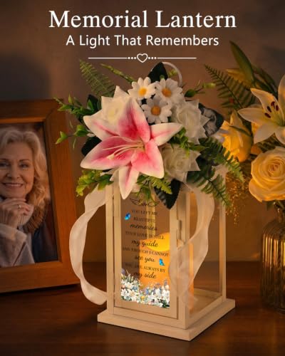 Memorial Lantern with Flower, Sympathy Gift for Loss of Son, Funeral Bereavement Gift in Memory of Son - color: Son/White