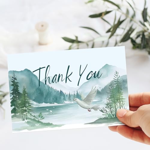 FYSUIMU 50Pcs Funeral Thank You Cards Watercolor Mountain Sympathy Cards with Message Bereavement and Envelopes & Matching Stickers for Funeral Family Loved Ones Celebration of Life
