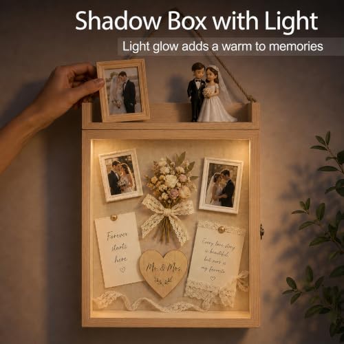 11x16 Flower Shadow Box Frame with Shelves, Rustic Wood - color: Standard Wood
