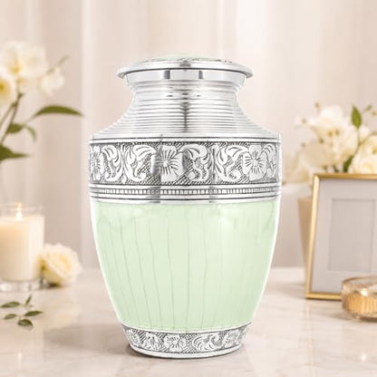 Alpha Living Home Cremation Urn for Human Ashes, Green & Silver - color: Green Silver, size: Hand Engraved