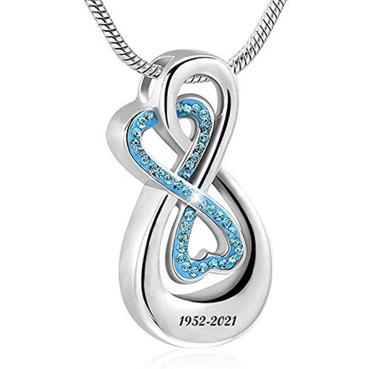 Infinity Love Urn Pendant Stainless Steel Snake Chain Cremation Jewelry for Ashes for Woman Free Filling Tools Include - color: Customize