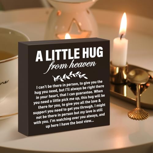 Memorial Sympathy Gifts for Loss of Loved One, Sympathy Gifts for Mom Dad Loss of Infant Baby Child Son Daughter Remembrance Bereavement Condolence Gifts Wooden Sign, A Letter Hug From Heaven (black) - color: Black-A