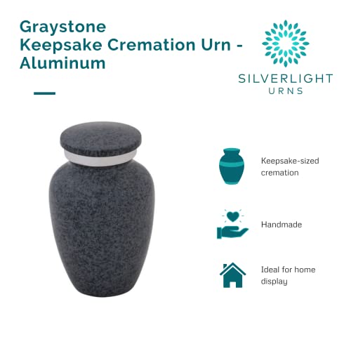Graystone Keepsake Cremation Urn for Ashes, Aluminum, Gray Urn, Keepsake Sized Cremation Urn, 3 Inches High - color: Graystone