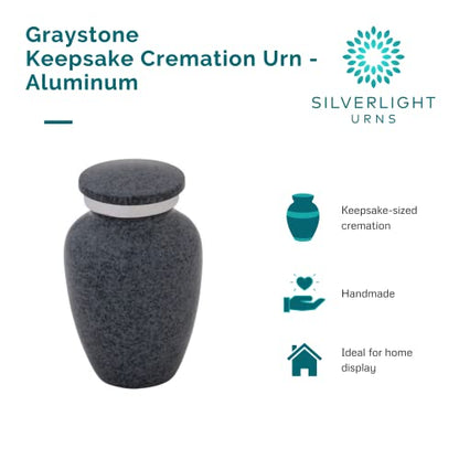 Graystone Keepsake Cremation Urn for Ashes, Aluminum, Gray Urn, Keepsake Sized Cremation Urn, 3 Inches High - color: Graystone