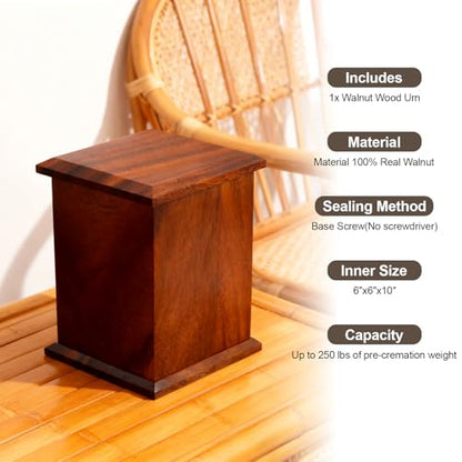 Walnut Wooden Urn for Human Cremation Ashes, Handcrafted Up to 200lbs Adult | 100% solid walnut, vertical style, ideal size for men & women