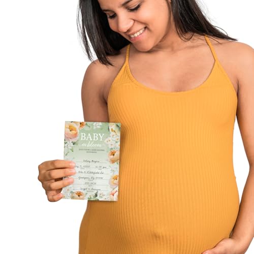 Canopy Street Baby In Bloom Baby Shower Invitations / 25 Floral Gender Neutral Baby Shower Invites With White Envelopes / 5" x 7" Flat Fill In Gender Reveal Invitation Cards/Made In The USA - color: Baby in Bloom
