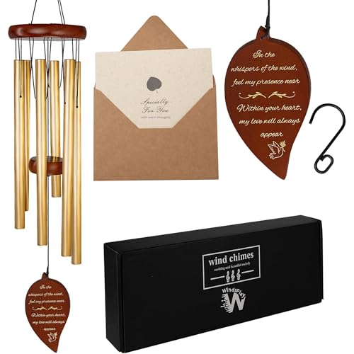 Best Memorial Wind Chimes for Outside - 32.5" Sympathy Wind Chimes Memorial Gifts for Loss of Loved One - in Remembrance Gifts - Best Bereavement Gift Idea for Loss of Loved One - Unique Funeral Gift - color: Golden