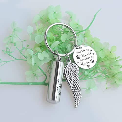 Cylinder Urn Keychain for Ashes Pet Cremation Keychain Dog Ash Necklace Cat Urn Necklace - color: Silver