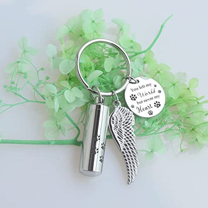 Cylinder Urn Keychain for Ashes Pet Cremation Keychain Dog Ash Necklace Cat Urn Necklace - color: Silver