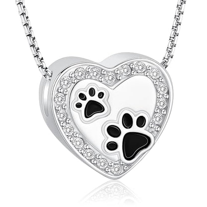 Oinsi Pet Cremation Jewelry - Heart Urn Necklaces for Dog Cat Ashes Keepsake Pet Paw Memorial Urn Pendant Ash Holder for Women Men - color: Sliver
