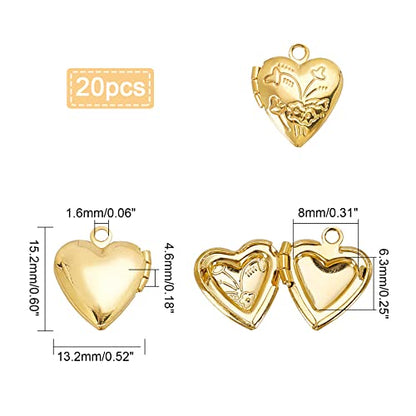 PH PandaHall Golden Locket Charms, 20pcs Brass Locket Pendants Photo Frame Charms Metal Heart Pendants Heart Charms Memory Photo Pendant for DIY Memorial Necklace Jewelry DIY Craft Mother's Day Decor
