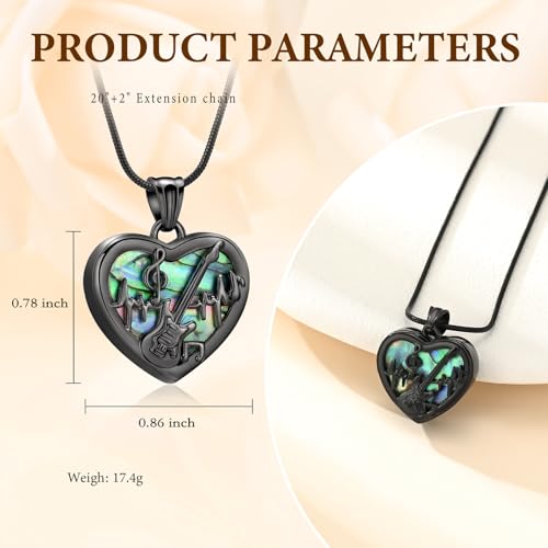 Cremation Jewelry Guitar Heart Urn Necklace for Human Ashes for Women Men Abalone Shell Memorial Ashes Keepsake Pendant - color: Customize