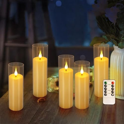 fclayvts 12 Packs of Acrylic LED Candles, Flickering Flameless Candles Battery Operated with Remote Dimmed and Timed, 3D Wick Candles for Home Decor,Wedding,Gift，Parties and Festivals. (3 Size Ivory) - size: 12-Pack-Acrylic