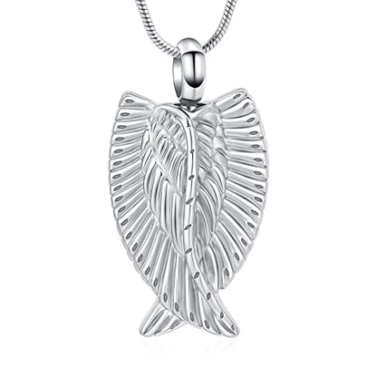 Angel Wings Cremation Jewelry Necklaces Stainless Steel Urn Necklaces for Ashes Memorial Keepsake Pendant for Women Men Gifts With Funnel Kit & Bag - color: Silver