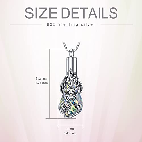 PELOVNY Urn Necklace for Ashes 925 Sterling Silver Butterfly Dragonfly Bee Phoenix Hummingbird Urn Necklaces Animal Crystal Cremation Jewelry for Ashes Cat Dog Pet Memorial Gifts - color: 15-Phoenix Urn A