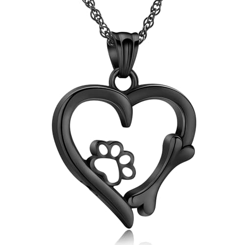 Pet Cremation Jewelry Heart Urn Necklace for Dog Cat Ash Keepsake | Pet Cremation Jewelry for Ashes Heart Stainless Steel Keepsake Memorial Jewelry Ashes Necklaces for Dog Cat Pet ﻿ - color: Black