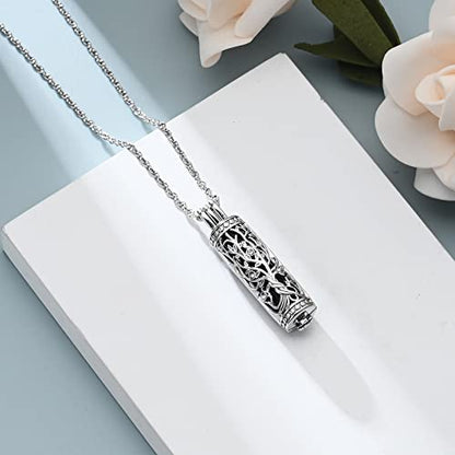 shajwo Cylinder Cremation Jewelry Tree of Life Urn Ashes Necklace for Women Men Vial Cremation Ash Pendant Loved One Memorial Jewelry - color: Black