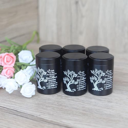 Small Black Aluminum Urns Set of 6 Mini Urns for Ashes with Tree of Life Pattern and Secure Screw Lid - size: Tree of Life - Black