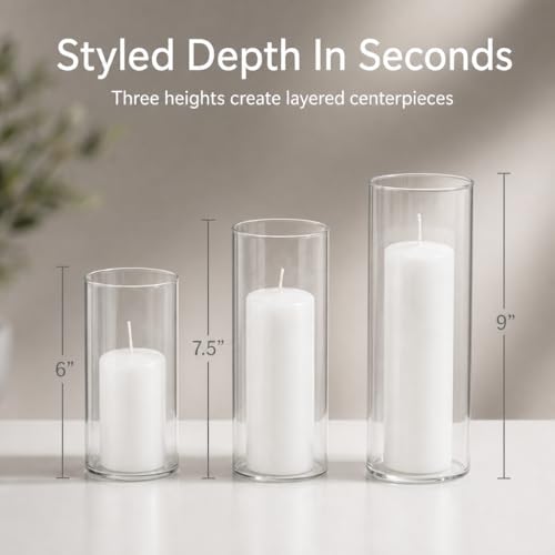 Yummi Set of 36 Slim Pillars and Cylinder Vases - White - color: White