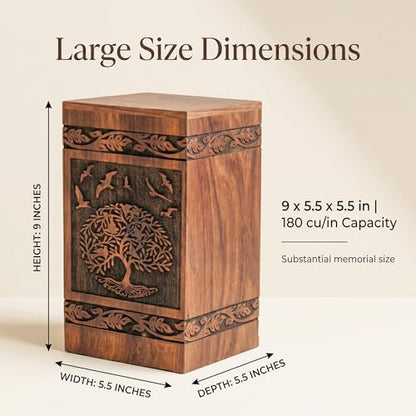 Wooden Cremation Urns Box for Human Ashes, Memorial Keepsake Boxes for Adults, Male/Female,Child, Pets Dog Cat Wood Burial Funeral Container (Peace Birds) Urn, Capacity (Large (180 lbs - 82 kg) - size: Large (180 lbs- 82 kg)