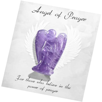 Small Guardian Angel Prayer Figurines Statue, Amethyst Crystals and Healing Stones Angels Bereavement Sympathy for loss of loved one, Grief Gifts for Women, Faith Based Spiritual Gift for Cancer - color: Purple