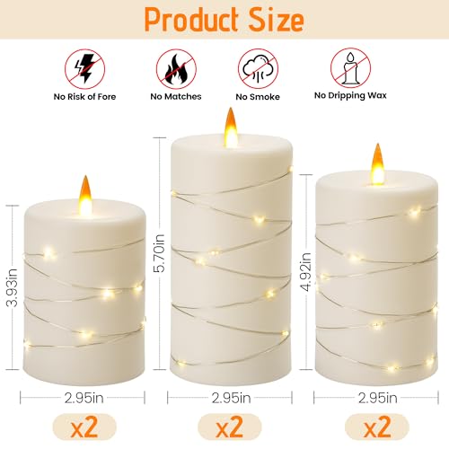 Upinmz 6 Pack Flameless LED Pillar Candles, Battery Operated Flickering Plastic Candles with Remote & Timer, Set for Home, Wedding & Holiday Ambience, Ivory White - size: Ivory-Acrylic-6 Pack
