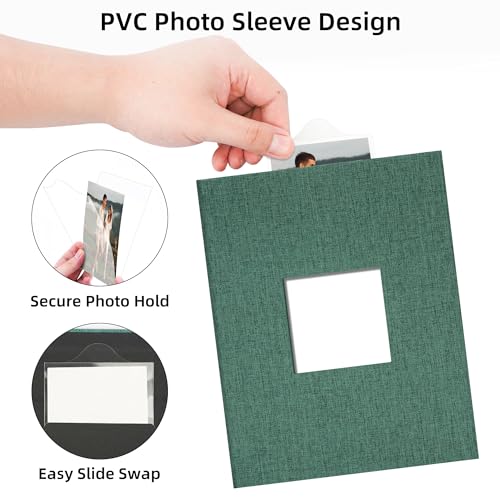 4x6 Slip In Photo Album Holds 200 Pockets Cloth Cover Dark Green | DIY cover window, Acid free pages, PVC free pockets, Family Travel Wedding, Gift ready - color: Dark Green, size: 200 Pockets