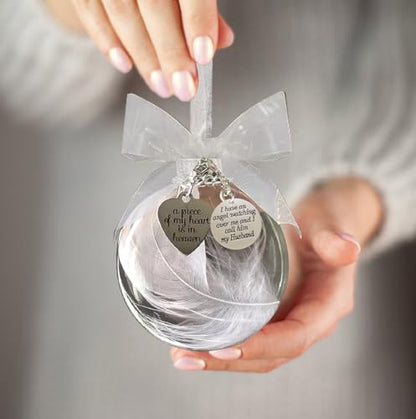 Memorial Ornaments Christmas Clear Feather Ball, A Piece of My Heart is in Heaven, Sympathy Gift for Loss of Loved One (Husband) - color: Husband