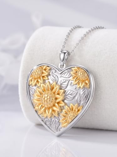 Poiuy Photo Locket Necklace for Women, Heart Picture Pendant Photo Necklace Jewelry Christmas Memorial Birthday Gifts for Women Daughter Mom - color: Sunflower Locket Necklace