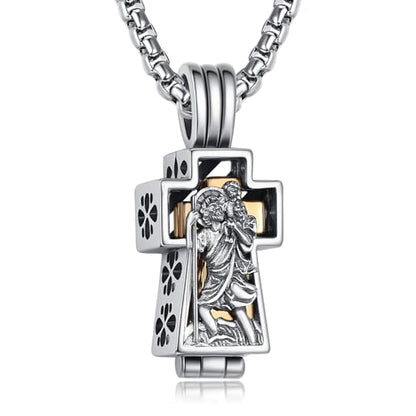 ADMETUS Patron Saint Cross Urn Necklace 925 Sterling Silver Cremation Jewelry for Ashes Memorial Gifts for Men with 2.5mm 22"+2" Rolo Chain - style: A20-Saint Christopher