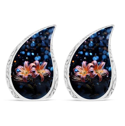 Lilies Aglow with Mystical Light - Teardrop Mini Urns for Adult Men's Ashes - 3 Inch, 2 Pcs - size: Keepsake-2