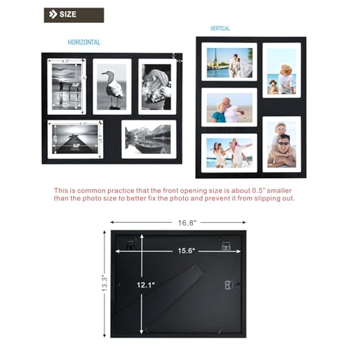 Hand-Painted Black Wood Collage Frame, 5 Openings for 4x6 - color: Black-1, size: 5 4X6