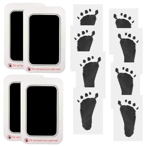 RIKWOG Baby Footprint and Handprint Kit, 4 Black Inkless Print Pads + 8 Imprint Cards, Dog Paw Print Kit Clean Touch Ink Pad Perfect Keepsake Gift for Newborns and Pets Printing Touch Imprints - color: Black, size: 4 pack