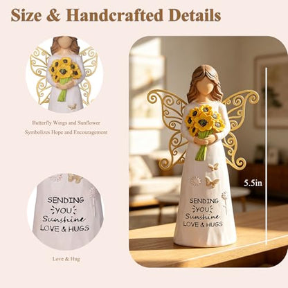 Sunflower Get Well Gifts for Women - Hand-Painted Angel Statue 5.9" | Thinking of You Gifts for Women After Surgery, Recovery, Encouragement - Angel Figurine Home Decor - style: Get Well