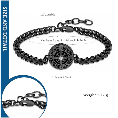 constantlife Compass Urn Bracelet for Ashes Stainless Steel Adjustable Link Bangle Cremation Keepsake Loved Ones Memorial Jewelry for Women Men - color: Black