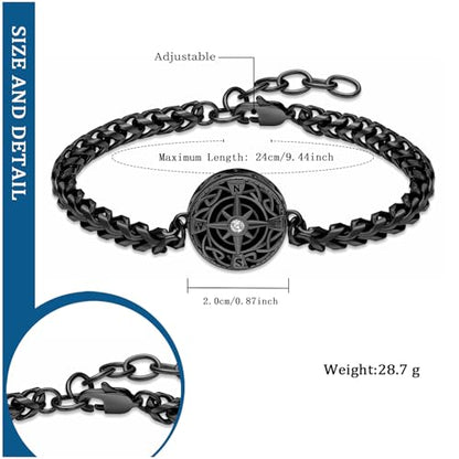 constantlife Compass Urn Bracelet for Ashes Stainless Steel Adjustable Link Bangle Cremation Keepsake Loved Ones Memorial Jewelry for Women Men - color: Black