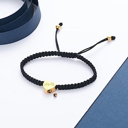 constantlife Heart Cremation Urn Bracelet for Ashes - Stainless Steel Paw Print Pendant Keepsake Jewelry Adjustable Braided Wristband Bangle Pet Dog Cat Memorial Gift for Women - color: Golden