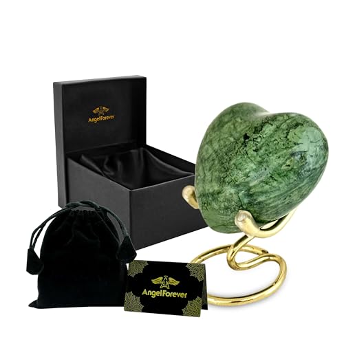 Heart Urn with Stand & Box Keepsake Urn for Human Ashes Mini Cremation Urn for Men & Women (Green) - color: Green