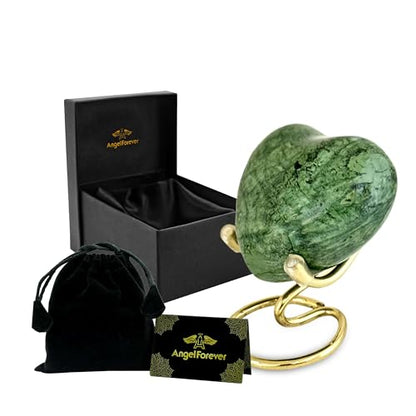Heart Urn with Stand & Box Keepsake Urn for Human Ashes Mini Cremation Urn for Men & Women (Green) - color: Green