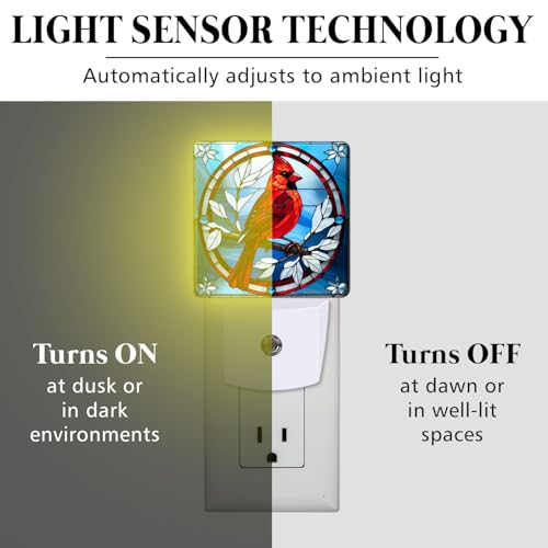 Cardinal Stained Glass Night Lights Plug into Wall for Room, Cardinals Night Light LED for Bedroom - color: Cardinal