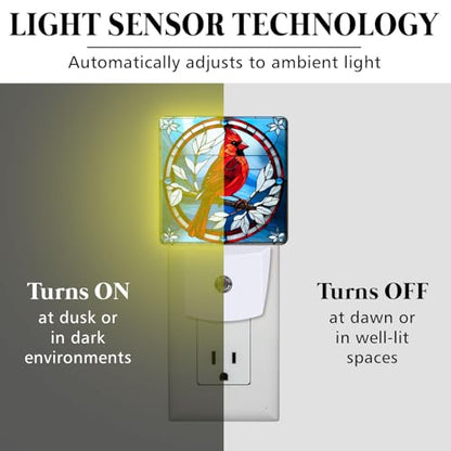 Cardinal Stained Glass Night Lights Plug into Wall for Room, Cardinals Night Light LED for Bedroom - color: Cardinal