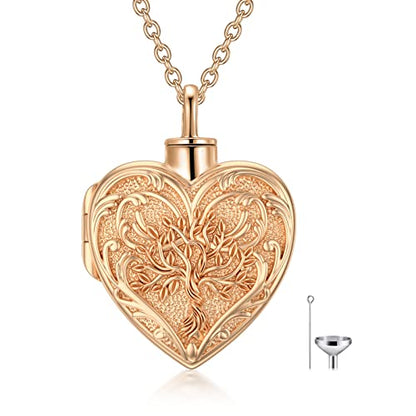 SOULMEET Cremation Jewelry for Ashes, Sterling Silver Urn Necklace for Ashes Women Men, Cherish Memories Cremation Jewelry to Keep Someone Near to You - color: M3-Rose gold tree