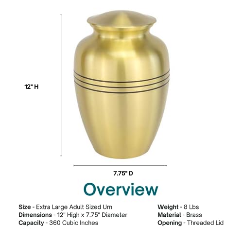 Classic Three Bands Gold Cremation Urn - Extra Large, Brass, 12 Inches High - color: Three Band - Gold