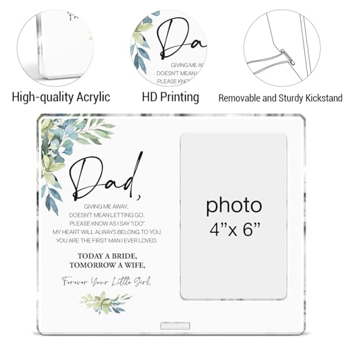 Father of the Bride Picture Frame, Father of the Bride Gifts From Daughter, Wedding Gift for Dad on Wedding Day Acrylic Photo Frames, Photo 4 x 6 Inches - color: D-Dad of the Bride
