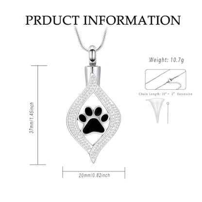 The Eye of My Heart Paw Print Urn Necklace for Ashes | stainless steel cremation jewelry, holds pet human ashes, paw print memorial urn pendant, leak-proof sealed design, unisex - color: Silver