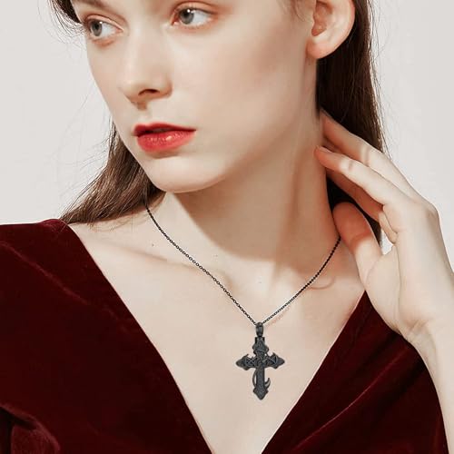 zeqingjw Cross Urn Necklace Fish Hook Cremation Jewelry for Ashes Pendant Stainless Steel Deer Antler Cross Memorial Human Pet Keepsake Ashes Holder for Men Women - color: Z-Black